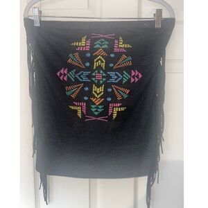 Dark Grey Strapless Fringe Decorated Top